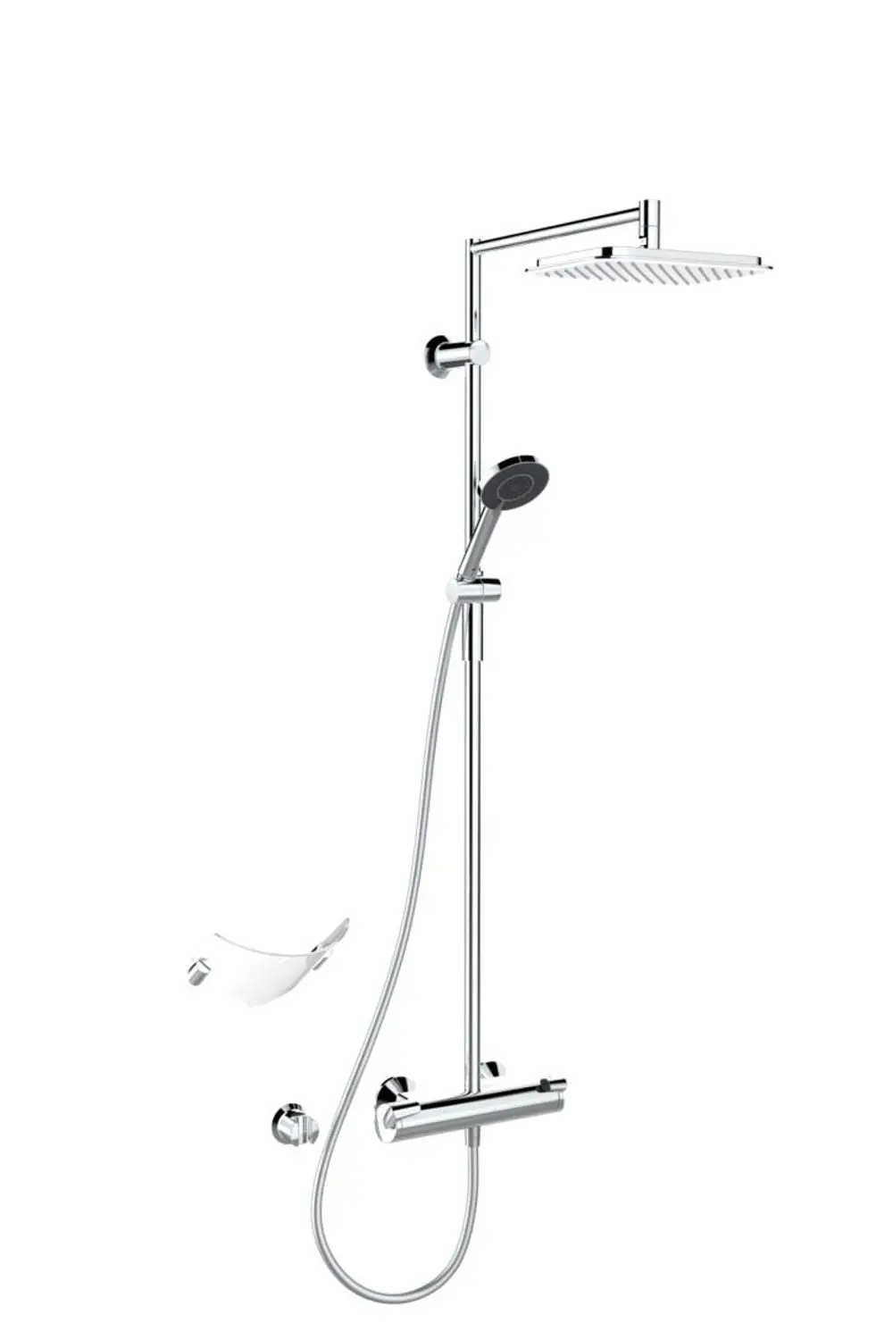 Duscharmatur mit Regenbrause und Handbrause, verchromt, von HANSA. Enthält eine Wandmontage und Thermostat-Regulierung.